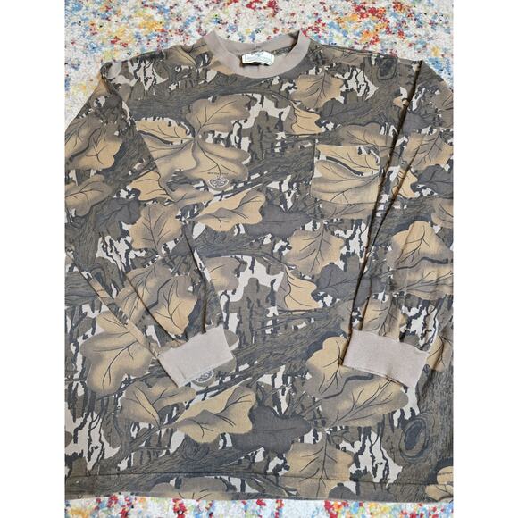Vintage 90's Mossy Oak Full Foliage Camo Long Sleeve T-Shirt L/XL Single Stitch - Picture 1 of 7